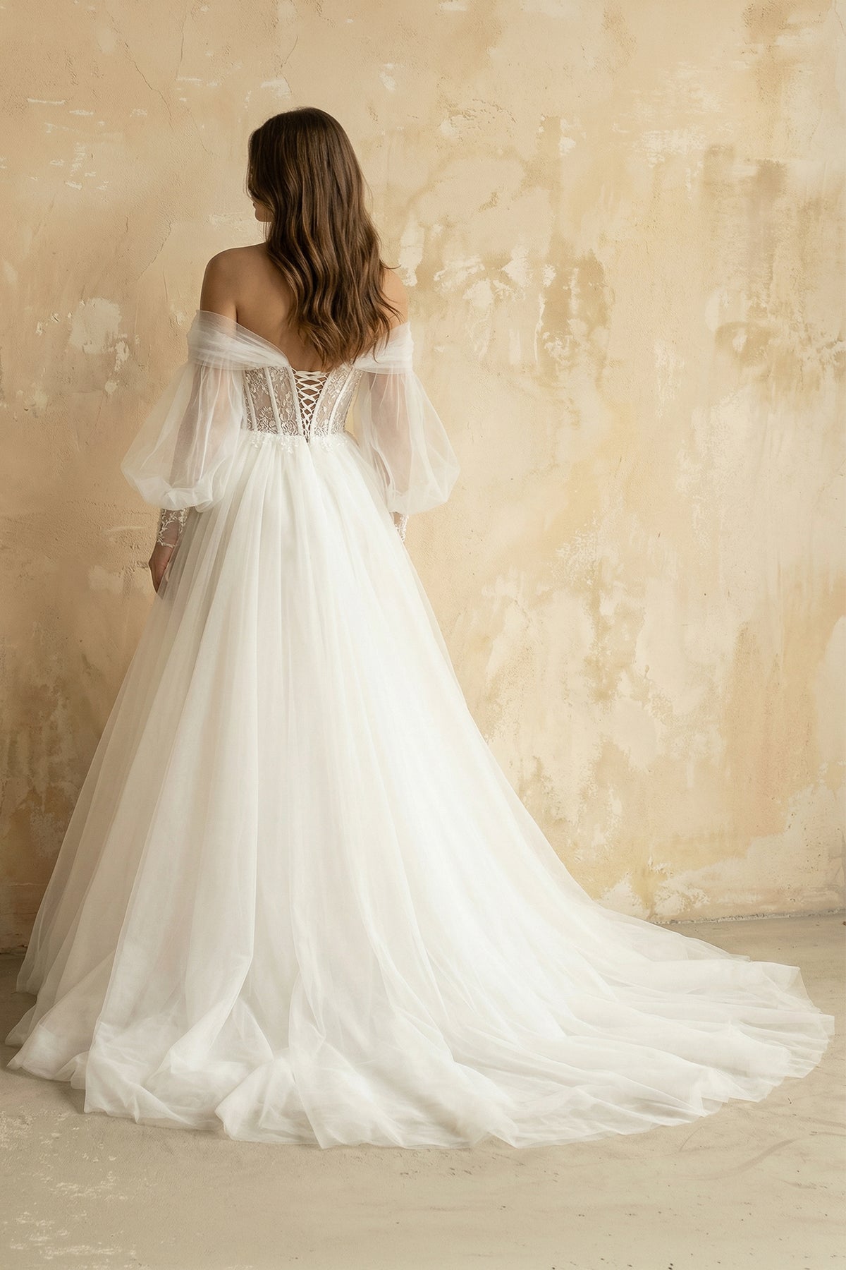 Boho A-Line Wedding Dresses Detachable Long Puff Sleeve