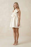 Bow A-Line Satin One Shoulder Wedding Dress in Ivory
