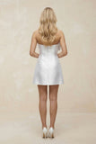 Bow Strapless Satin Sheath Mini Wedding Dress in White