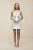 Bow Strapless Satin Sheath Mini Wedding Dress in White