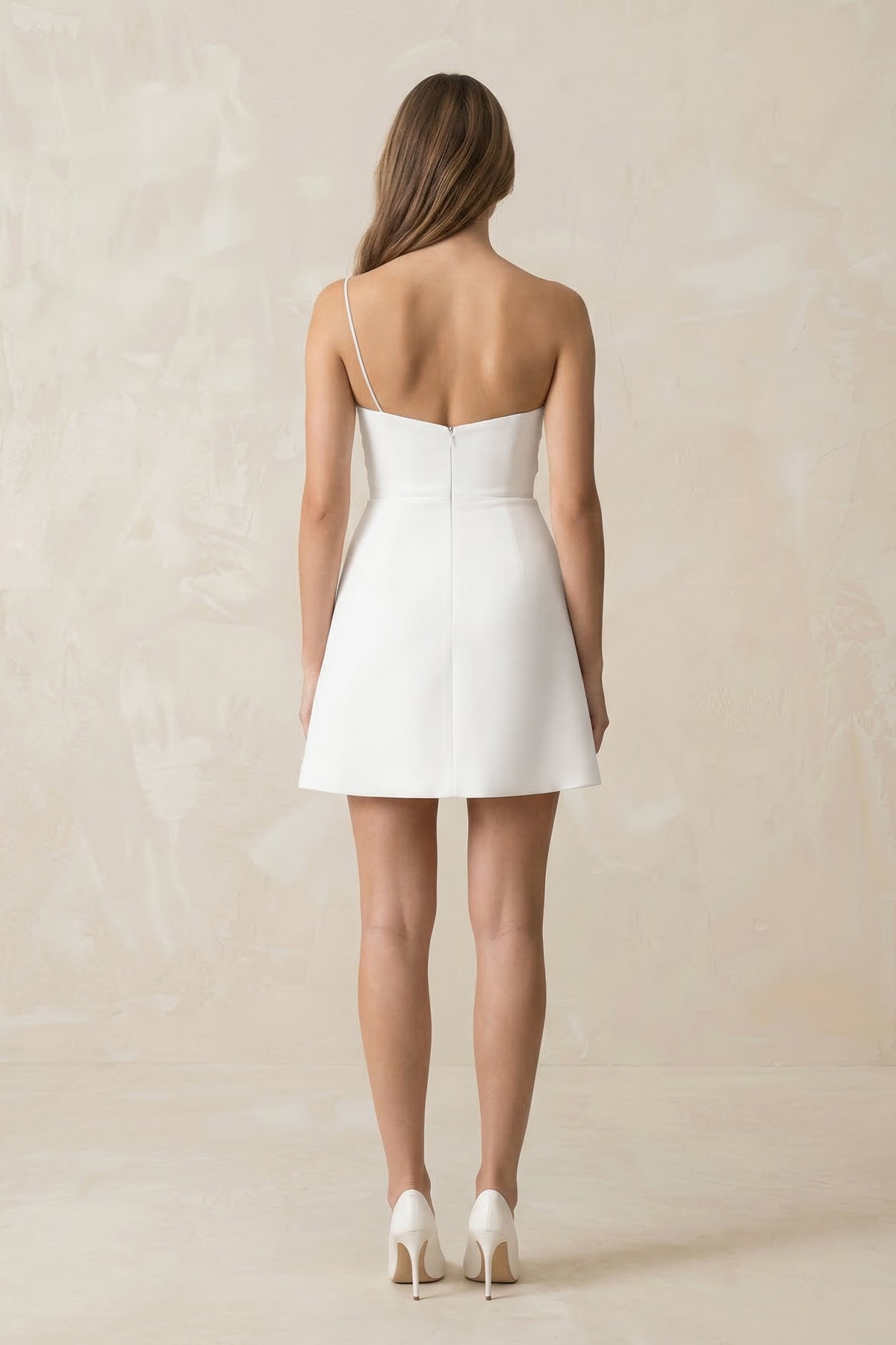 Bowknot Sheath Crepe Mini Wedding Dress in White