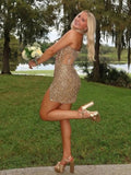 Fuchsia Sparkly Bodycon Strapless Sequins Mini Party Dresses With Beadings