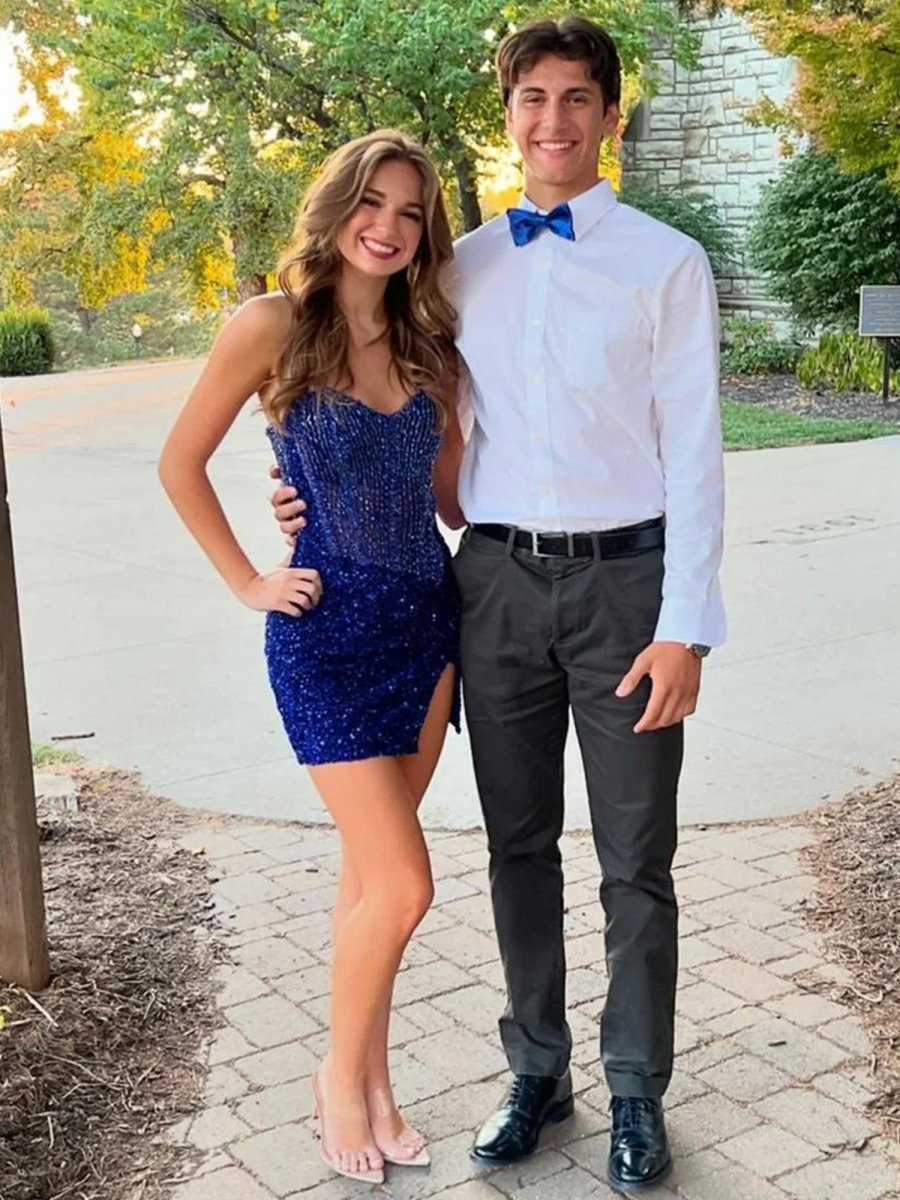 Royal Blue - Sparkly Bodycon Strapless Sequins Short Homecoming Dresses With Beadings