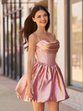 Pink - A Line Metallic Jacquard Scoop Neck Corset Short Homecoming Dresses