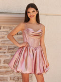 Pink - A Line Metallic Jacquard Scoop Neck Corset Short Homecoming Dresses