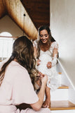 Lace Bohemian Deep-V Back Cathedral Train Wedding Dress