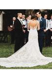 Lace Bohemian Deep-V Back Cathedral Train Wedding Dress