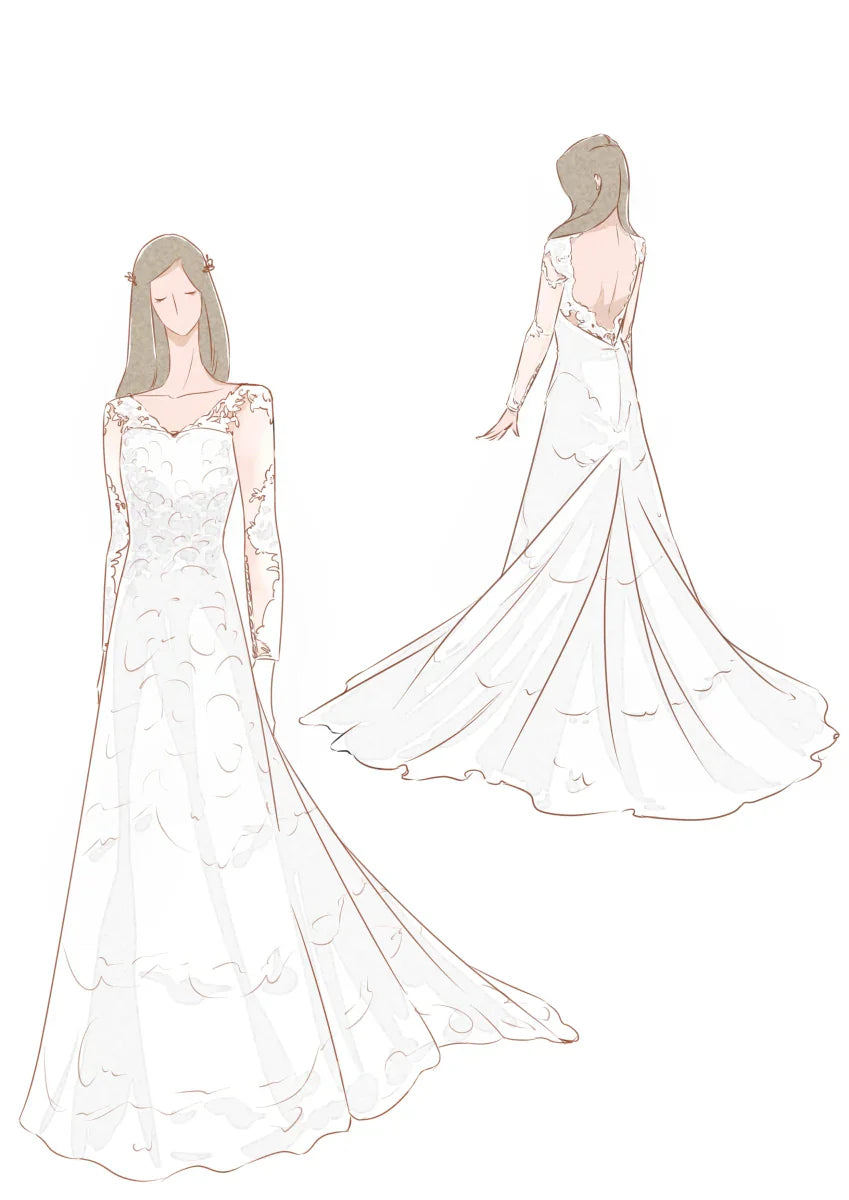 Lace Bohemian Deep-V Back Cathedral Train Wedding Dress