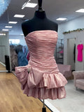 Sky Blue A Line Strapless Pleats Short Homecoming Dress with Bow