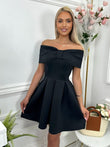Black Off The Shoulder A Line Satin Short Homecoming Dress With Bow