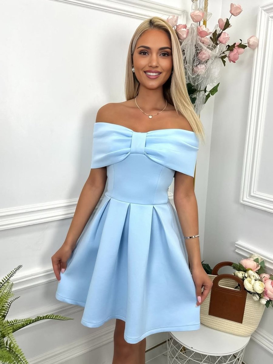 Black Off The Shoulder A Line Satin Short Homecoming Dress With Bow