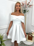 Black Off The Shoulder A Line Satin Short Homecoming Dress With Bow