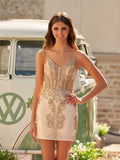 Sheath Dark Green V-neck Spaghetti Straps Bodice Mini Party Dresses