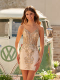 Sheath Dark Green V-neck Spaghetti Straps Bodice Mini Party Dresses