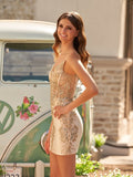 Sheath Dark Green V-neck Spaghetti Straps Bodice Mini Party Dresses
