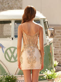 Sheath Dark Green V-neck Spaghetti Straps Bodice Mini Party Dresses