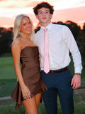Navy Blue Strapless Sheath Irregular Hem Satin Short Homecoming & Cocktail Dress