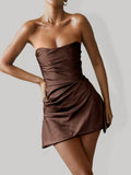 Navy Blue Strapless Sheath Irregular Hem Satin Short Homecoming & Cocktail Dress