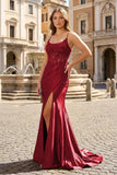 Royal Blue Appliques Spaghetti Straps Mermaid Long Formal Dress