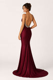 Navy Blue Beaded V-Neck Backless Mermaid Long Prom Dress