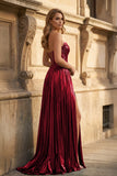 Green Metallic Sweetheart Pleated A-Line Long Prom Dresses