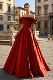 Burgundy Strapless Satin Long Prom Dress. A-Line Evening Party Dress