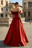 Burgundy Strapless Satin Long Prom Dress. A-Line Evening Party Dress