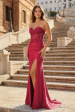 Sheath Strapless Sweetheart Long Prom Dress with Slit