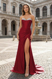 Royal Blue Sweetheart Satin Mermaid Long Prom Dresses with Beading