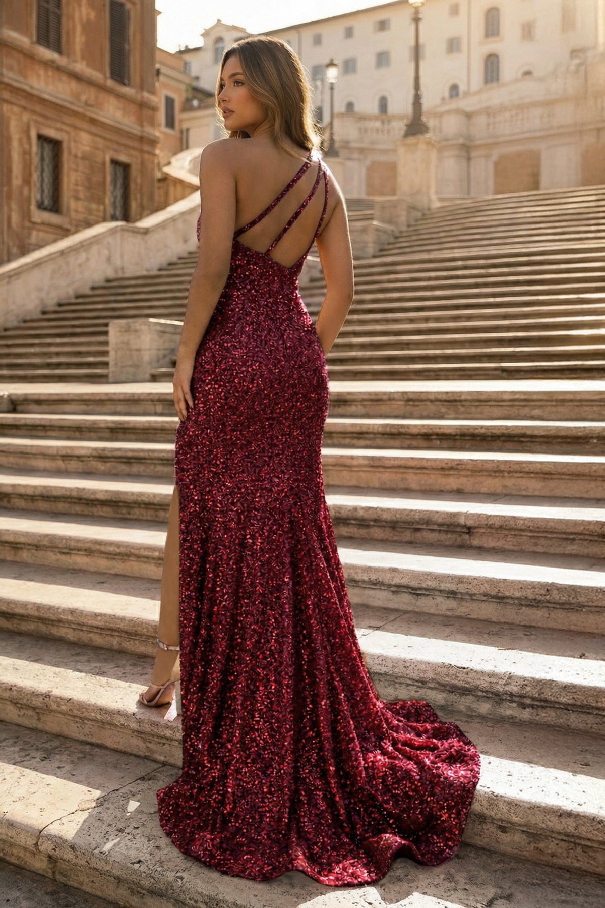 Mermaid One-Shoulder Sequins Prom Dress With Tassels