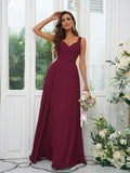 A-Line/Princess Chiffon Ruffles V-neck Sleeveless Floor-Length Bridesmaid Dresses Evening Dress