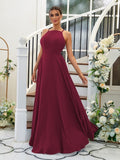 A-Linie/Princess-Linie Chiffon Rüschen Neckholder Ärmellos Bodenlang Brautjungfernkleider Abendkleid