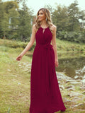 A-Line/Princess Chiffon Ruffles Halter Sleeveless Sweep/Brush Train Bridesmaid Dresses	Evening Prom Dress