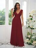 A-Line/Princess Jersey Ruffles V-neck Sleeveless Floor-Length Bridesmaid Dresses Evening Prom Dress