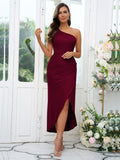 Sheath/Column Charmeuse Ruched One-Shoulder Sleeveless Ankle-Length Bridesmaid Dresses Evening Dress