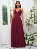 A-Line/Princess Chiffon Ruffles V-neck Sleeveless Floor-Length Bridesmaid Dresses Evening Prom Dress