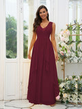 A-Line/Princess Chiffon Ruffles V-neck Sleeveless Floor-Length Bridesmaid Dresses Evening Prom Dress