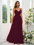 A-Line/Princess Chiffon Ruffles V-neck Sleeveless Floor-Length Bridesmaid Dresses Evening Dress