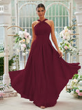 A-Linie/Princess-Linie Chiffon Rüschen Neckholder Ärmellos Bodenlang Brautjungfernkleider Abendkleid