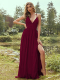 A-Line/Princess Chiffon Ruffles V-neck Sleeveless Floor-Length Bridesmaid Dresses Evening Prom Dress