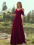 A-Line/Princess Chiffon Ruffles V-neck Sleeveless Floor-Length Bridesmaid Dresses Evening Prom Dress