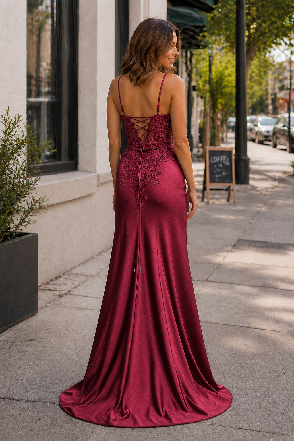 Sheath Black Long Appliques Prom Dress