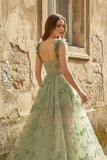 A-line Butterfly Lace Lilac Corset Prom Dress with Slit