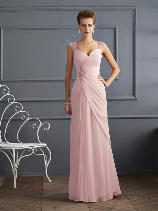 Sheath/Column Straps Sleeveless Beading Long Chiffon Dresses Prom Evening Dress
