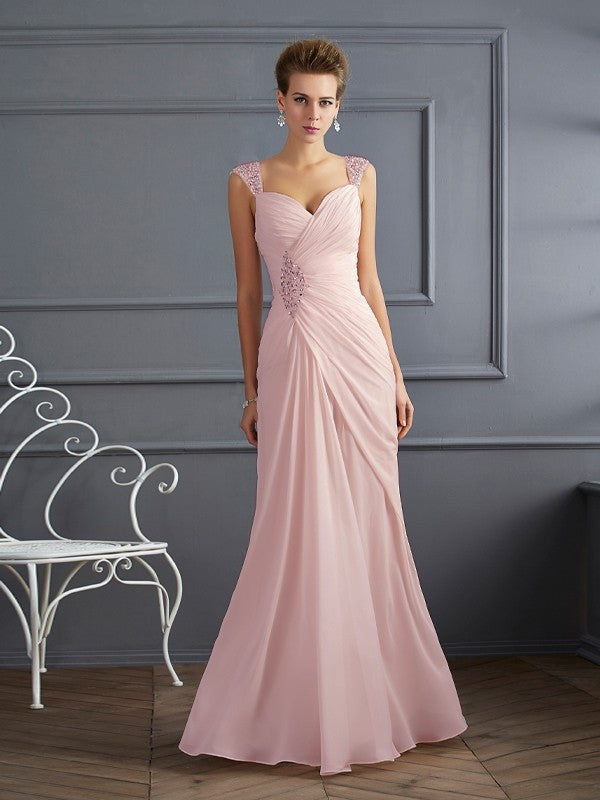 Etui-Linie Träger Ärmellos Perlen verziert Lange Chiffon Kleider Ball-/Abendkleid