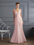 Etui-Linie Träger Ärmellos Perlen verziert Lange Chiffon Kleider Ball-/Abendkleid
