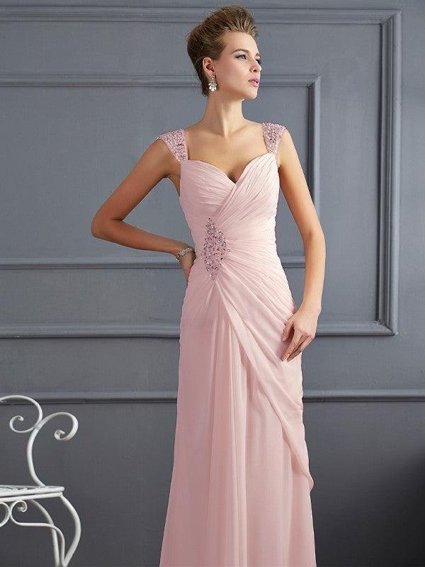 Etui-Linie Träger Ärmellos Perlen verziert Lange Chiffon Kleider Ball-/Abendkleid