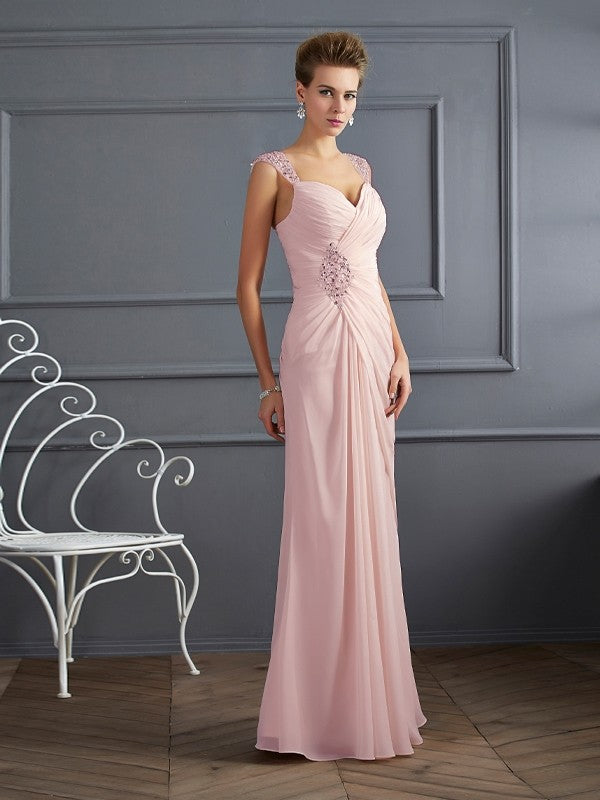 Etui-Linie Träger Ärmellos Perlen verziert Lange Chiffon Kleider Ball-/Abendkleid
