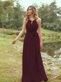 A-Line/Princess Chiffon Ruffles Halter Sleeveless Sweep/Brush Train Bridesmaid Dresses	Evening Prom Dress