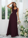 A-Line/Princess Chiffon Ruffles V-neck Sleeveless Floor-Length Bridesmaid Dresses Evening Dress